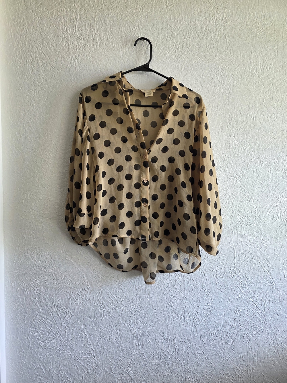 Sans Souci Beige Blouse with Black Polka Dots